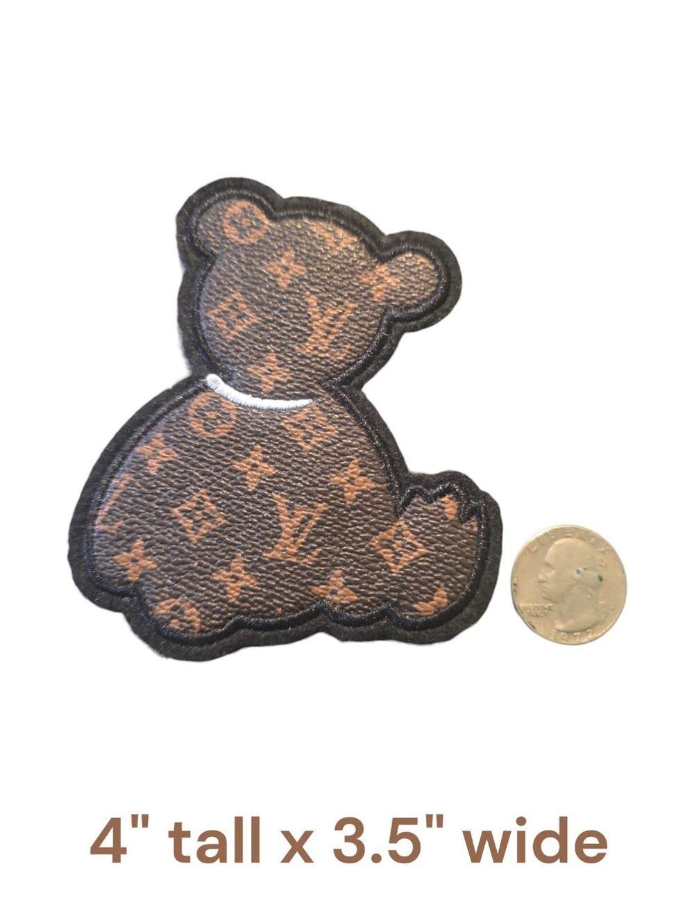 Luxury Fashion Brown Leather Bear Applique Iron On Patch 4" x 3.5"